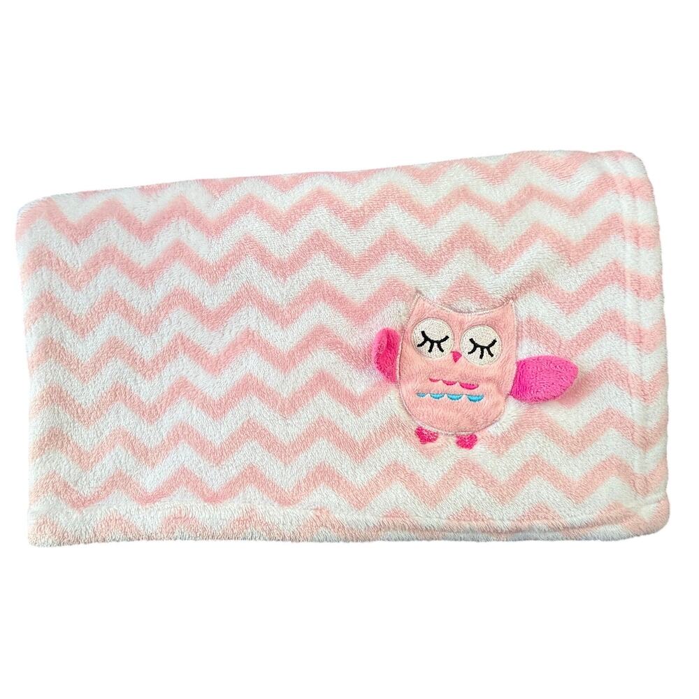 LE BEBE FAVORITE HTF Pink White Sleeping Owl Chevron Baby Blanket Plush Lovey